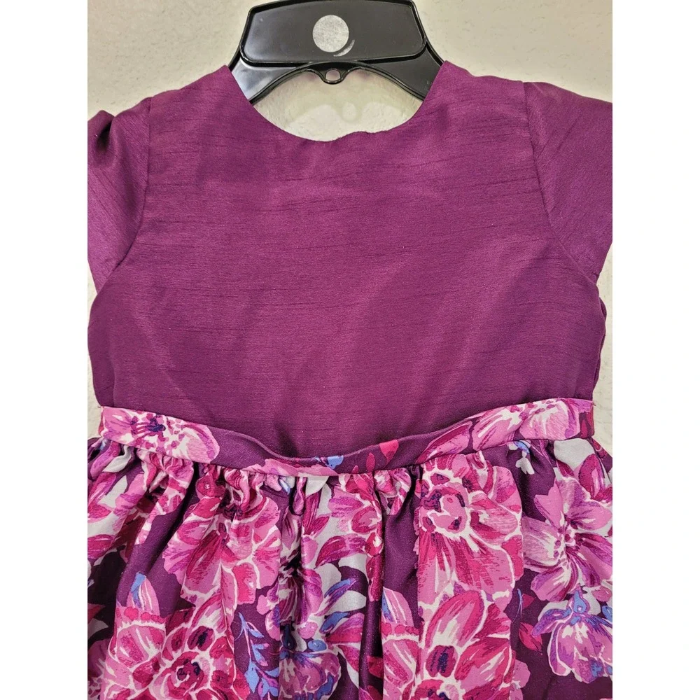 Gymboree Dressed Up Toddler Girls Purple Floral Faux Silk Party Dress Size 3T #8